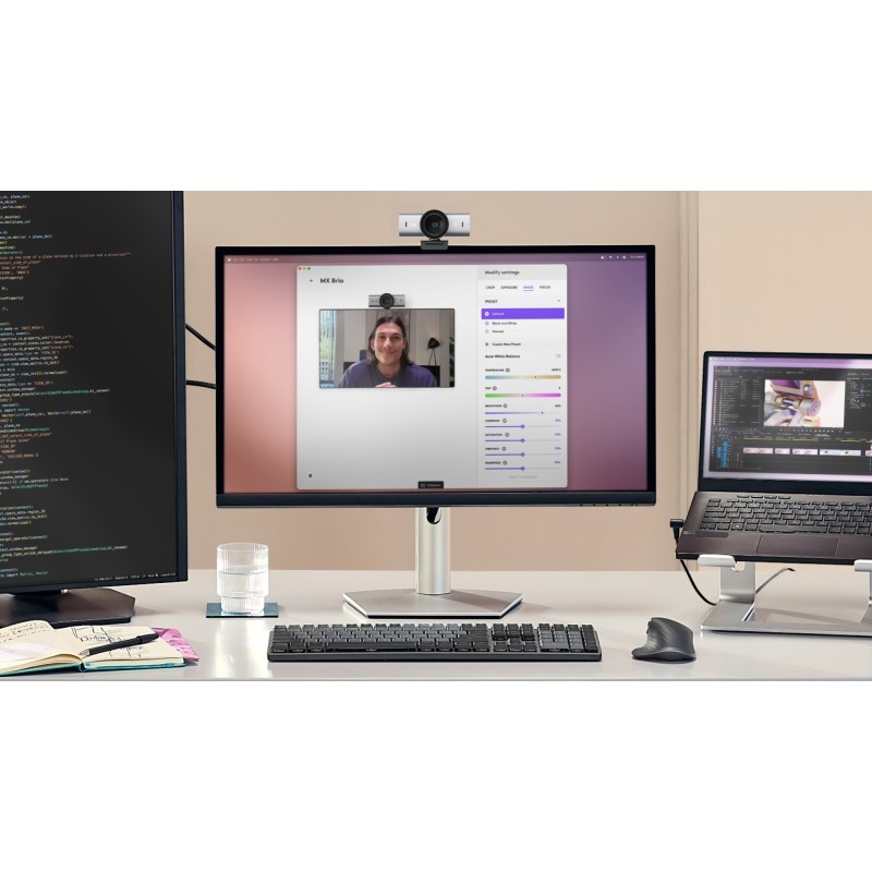 Logitech MX Brio Internetinė kamera, 8.5 MP, 4K Ultra HD 3840x2160, USB-C, Pale Gray