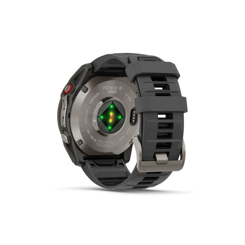 Garmin Fenix 8 Pro Išmanusis laikrodis 51 mm AMOLED Sapphire, Titanium, Graphite/Black silicone band