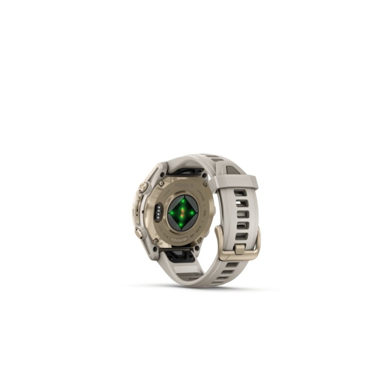 Garmin Fenix 8 Išmanusis laikrodis 43 mm AMOLED Sapphire,Soft Gold,Fog grey/dark sandstone sil. band