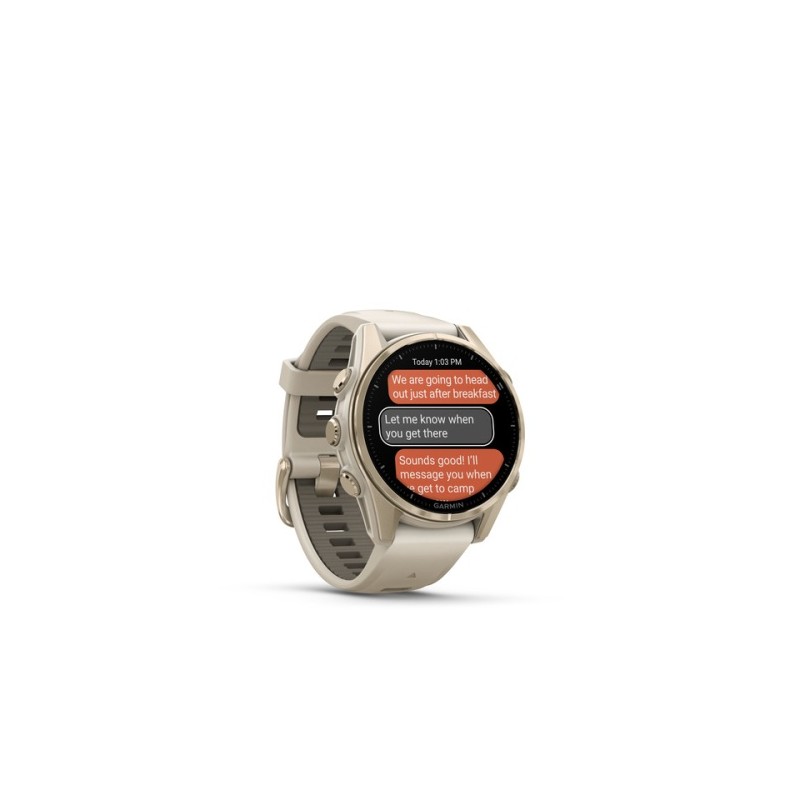 Garmin Fenix 8 Išmanusis laikrodis 43 mm AMOLED Sapphire,Soft Gold,Fog grey/dark sandstone sil. band