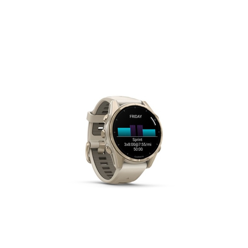 Garmin Fenix 8 Išmanusis laikrodis 43 mm AMOLED Sapphire,Soft Gold,Fog grey/dark sandstone sil. band