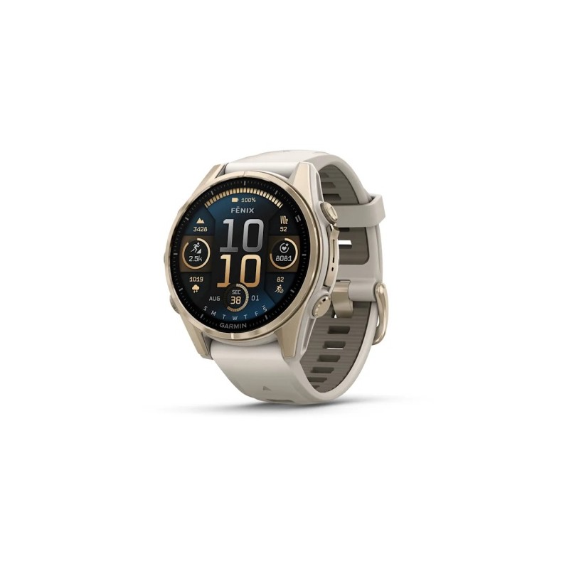 Garmin Fenix 8 Išmanusis laikrodis 43 mm AMOLED Sapphire,Soft Gold,Fog grey/dark sandstone sil. band