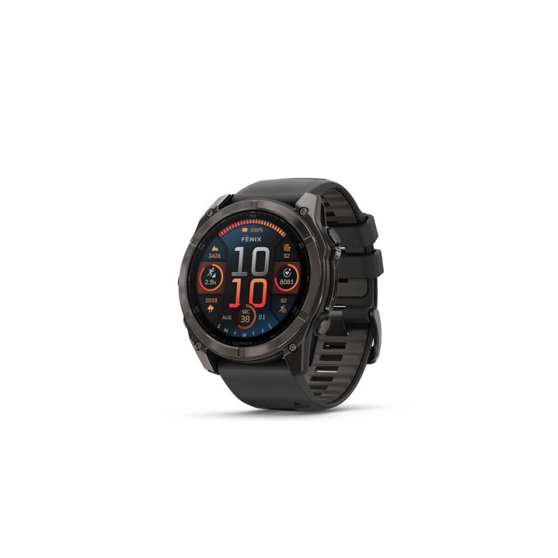 Garmin Fenix 8 Išmanusis laikrodis 51 mm AMOLED Sapphire,Carbon grey DLC,Black/Pebble grey sil. band