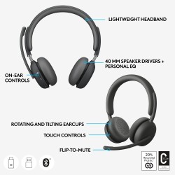 Logitech Zone Wireless 2 MS Teams Belaidės ausinės, USB-C, USB-C Bluetooth receiver, Graphite