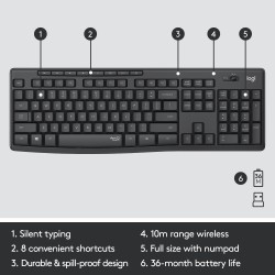 Logitech MK295 Silent Wireless Combo Belaidė klaviatūra, US Int, Graphite (SPEC)