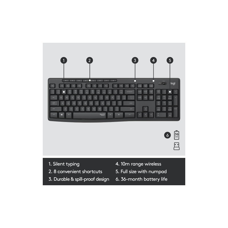 Logitech MK295 Silent Wireless Combo Belaidė klaviatūra, US Int, Graphite (SPEC)