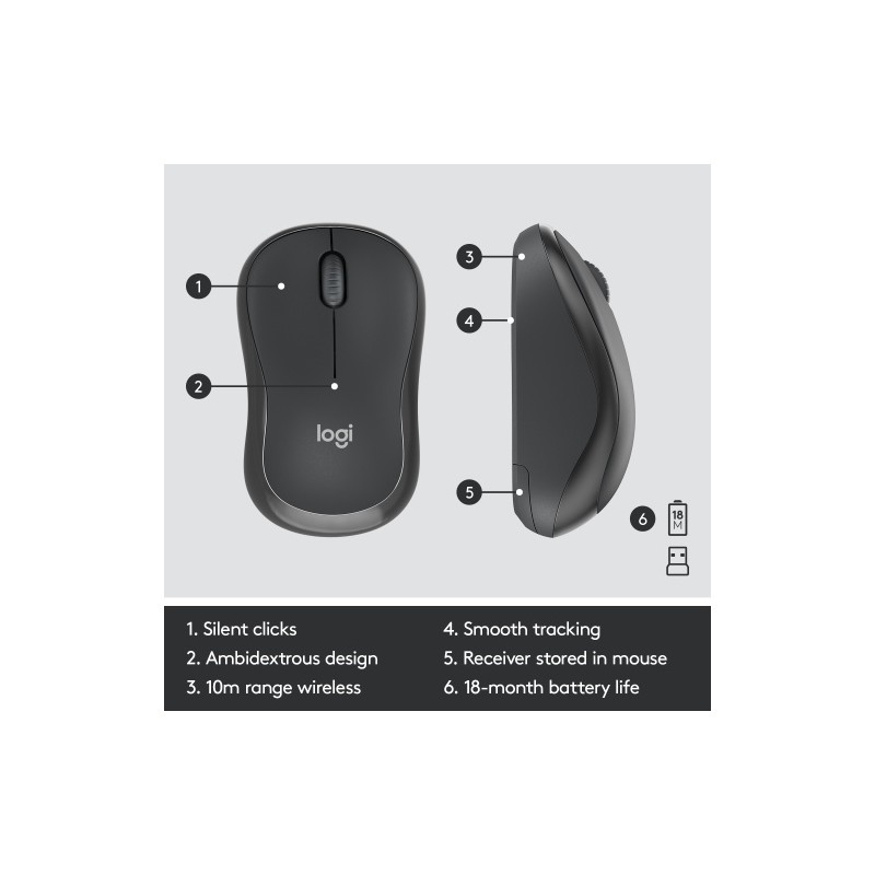 Logitech MK295 Silent Wireless Combo Belaidė klaviatūra, US Int, Graphite (SPEC)