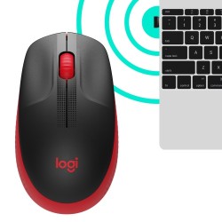 Logitech M190 Full-Size Belaidė pelė, RF Wireless, 1000 DPI, Raudona (SPEC)