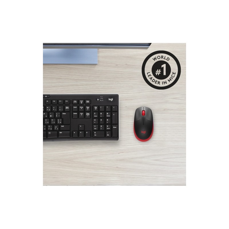 Logitech M190 Full-Size Belaidė pelė, RF Wireless, 1000 DPI, Raudona (SPEC)