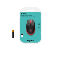 Logitech M190 Full-Size Belaidė pelė, RF Wireless, 1000 DPI, Raudona (SPEC)