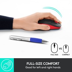 Logitech M190 Full-Size Belaidė pelė, RF Wireless, 1000 DPI, Raudona (SPEC)