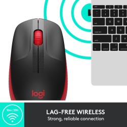 Logitech M190 Full-Size Belaidė pelė, RF Wireless, 1000 DPI, Raudona (SPEC)
