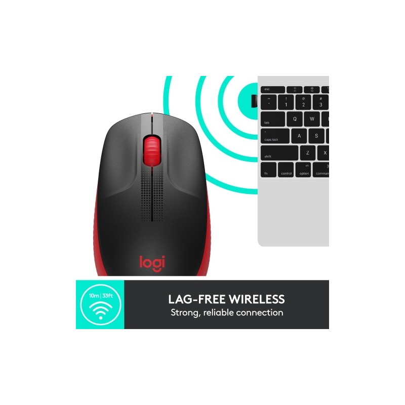 Logitech M190 Full-Size Belaidė pelė, RF Wireless, 1000 DPI, Raudona (SPEC)