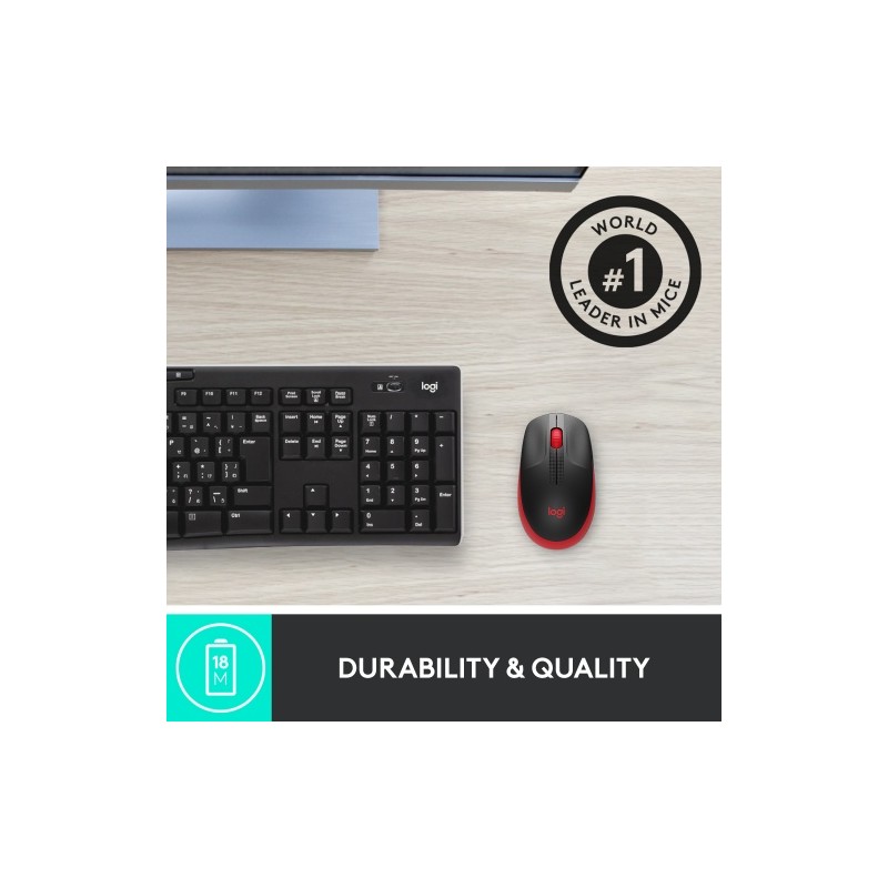 Logitech M190 Full-Size Belaidė pelė, RF Wireless, 1000 DPI, Raudona (SPEC)