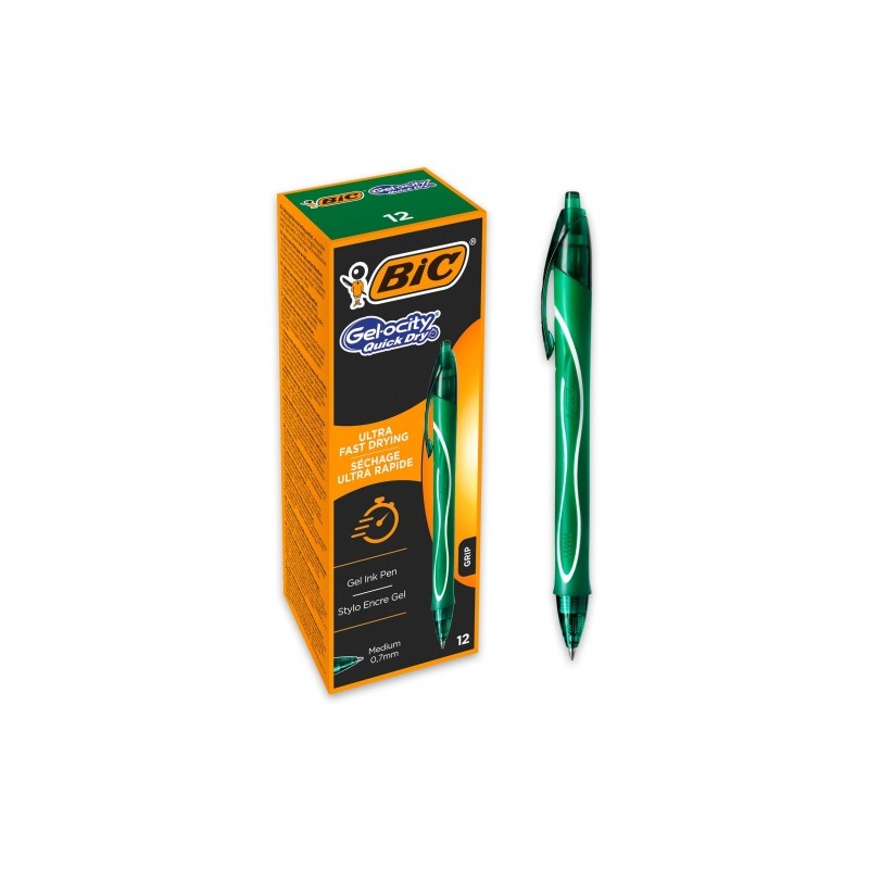 Bic Gelinis rašiklis Gel-Ocity Quick Dry, žalias, pakuotėje 12 vnt.