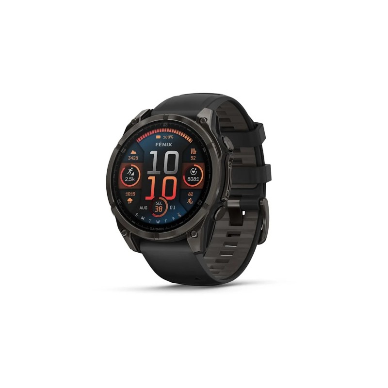 Garmin Fenix 8 Išmanusis laikrodis 47 mm AMOLED Sapphire,Carbon grey DLC,Black/Pebble grey sil. band