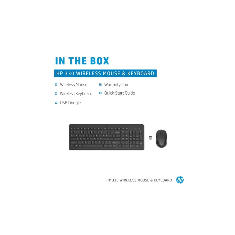 HP 330 Combo Belaidė klaviatūra + pelė RF Wireless US Int, Juoda