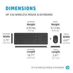 HP 330 Combo Belaidė klaviatūra + pelė RF Wireless US Int, Juoda