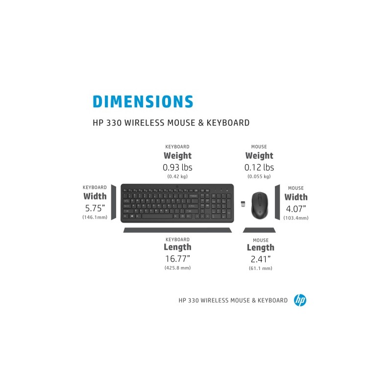 HP 330 Combo Belaidė klaviatūra + pelė RF Wireless US Int, Juoda