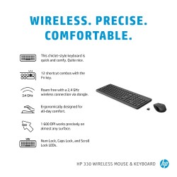 HP 330 Combo Belaidė klaviatūra + pelė RF Wireless US Int, Juoda