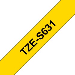 Brother TZe-S631 (TZeS631) Ženklinimo juostos kasetė 12mm 8m, Black on Yellow