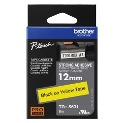 Brother TZe-S631 (TZeS631) Ženklinimo juostos kasetė 12mm 8m, Black on Yellow