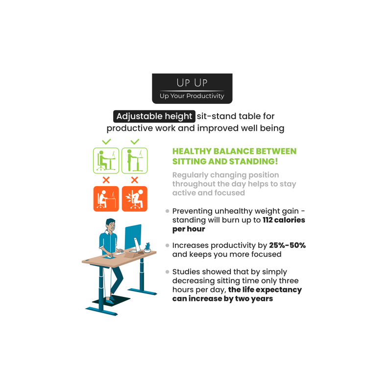 Reguliuojamo aukščio stalas Up Up Frigg Juodas