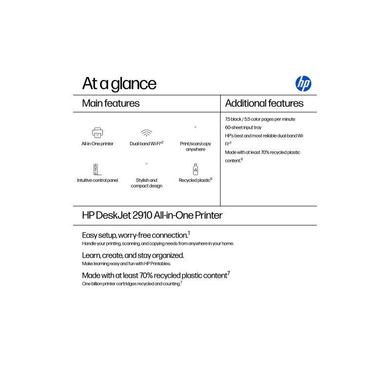 HP DeskJet 2910 AiO Spausdintuvas rašalinis spalvotas MFP A4 7.5 ppm USB Wi-Fi