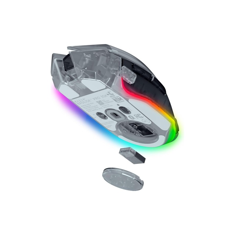 Razer Basilisk V3 Pro 35K Belaidė žaidimų pelė RF Wireless+Bluetooth+USB-A 35000 DPI, Phantom White