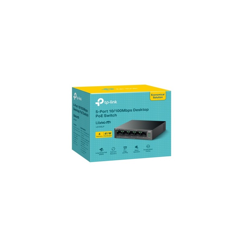 TP-Link LiteWave LS105LP 5-Port 10/100Mbps Desktop Šakotuvas su 4-Port PoE