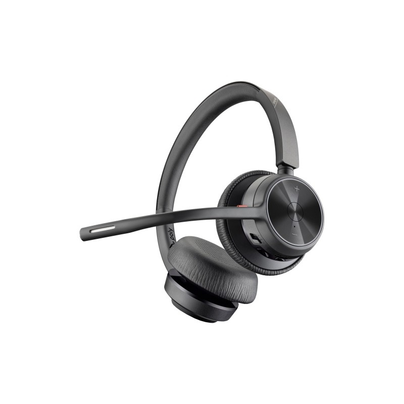 Poly Voyager 4320 UC Stereo Belaidės ausinės, Bluetooth, USB-A, +BT700 dongle,+Charging Stand, Juoda