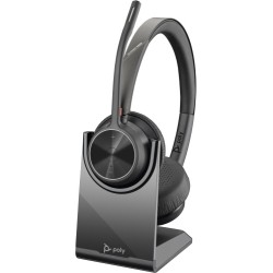 Poly Voyager 4320 UC Stereo Belaidės ausinės, Bluetooth, USB-A, +BT700 dongle,+Charging Stand, Juoda