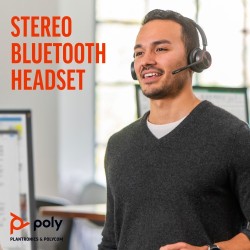 Poly Voyager 4320 UC Stereo Belaidės ausinės, Bluetooth, USB-A, +BT700 dongle,+Charging Stand, Juoda