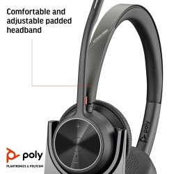 Poly Voyager 4320 UC Stereo Belaidės ausinės, Bluetooth, USB-A, +BT700 dongle,+Charging Stand, Juoda