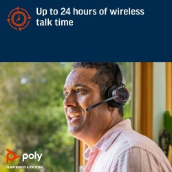 Poly Voyager 4320 UC Stereo Belaidės ausinės, Bluetooth, USB-A, +BT700 dongle,+Charging Stand, Juoda