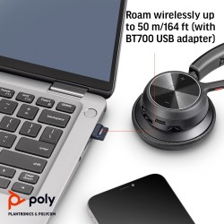 Poly Voyager 4320 UC Stereo Belaidės ausinės, Bluetooth, USB-A, +BT700 dongle,+Charging Stand, Juoda