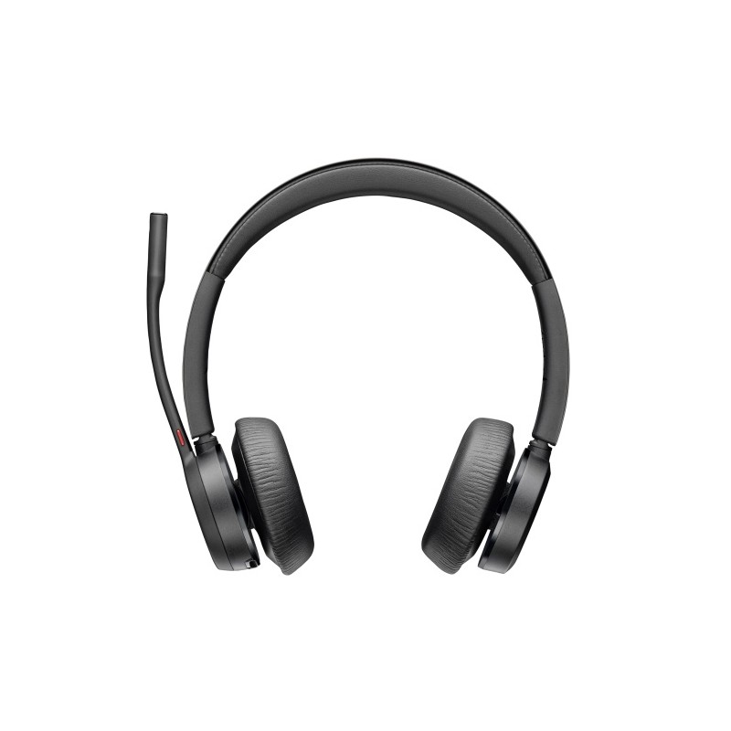 Poly Voyager 4320 UC Stereo Belaidės ausinės, Bluetooth, USB-A, +BT700 dongle,+Charging Stand, Juoda