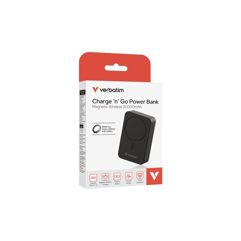 Verbatim 32223 Charge 'n' Go Essentials Magnetic Wireless Išorinė baterija Power Bank 20000mAh Juoda