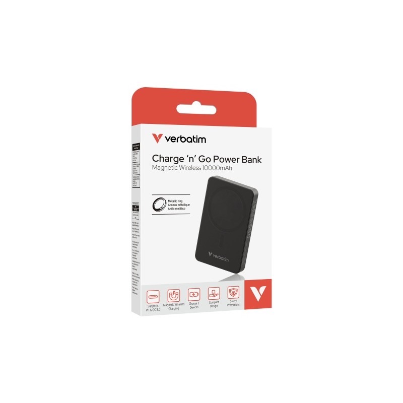 Verbatim 32227 Charge 'n' Go Essentials Magnetic Wireless Išorinė baterija Power Bank 10000mAh Juoda