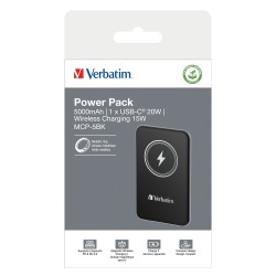 Verbatim 32240 Charge 'n' Go Magnetic Wireless Išorinė baterija (Power Bank) 5000mAh, Juoda