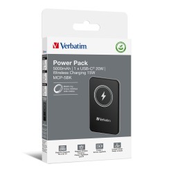 Verbatim 32240 Charge 'n' Go Magnetic Wireless Išorinė baterija (Power Bank) 5000mAh, Juoda