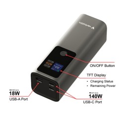 Verbatim 32269 Charge 'n' Go Išorinė baterija (Power Bank) 27000mAh 183W, USB-C, USB-A, Pilka