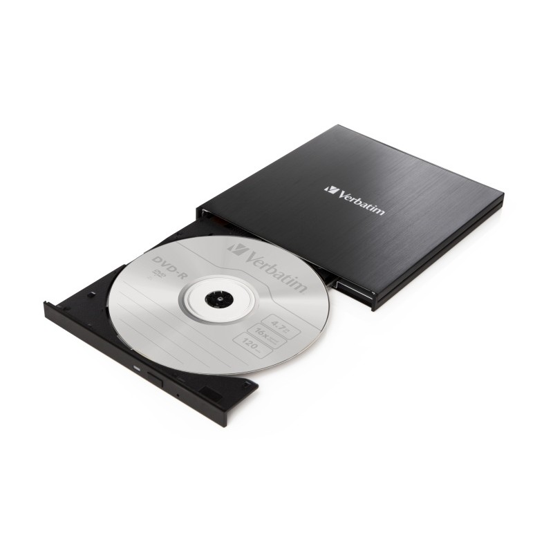 Verbatim 43886 External Slimline CD/DVD Writer Išorinis optinis įrenginys, USB-C/USB-A, Juoda