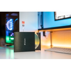 Verbatim 43886 External Slimline CD/DVD Writer Išorinis optinis įrenginys, USB-C/USB-A, Juoda
