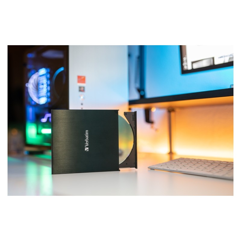 Verbatim 43886 External Slimline CD/DVD Writer Išorinis optinis įrenginys, USB-C/USB-A, Juoda