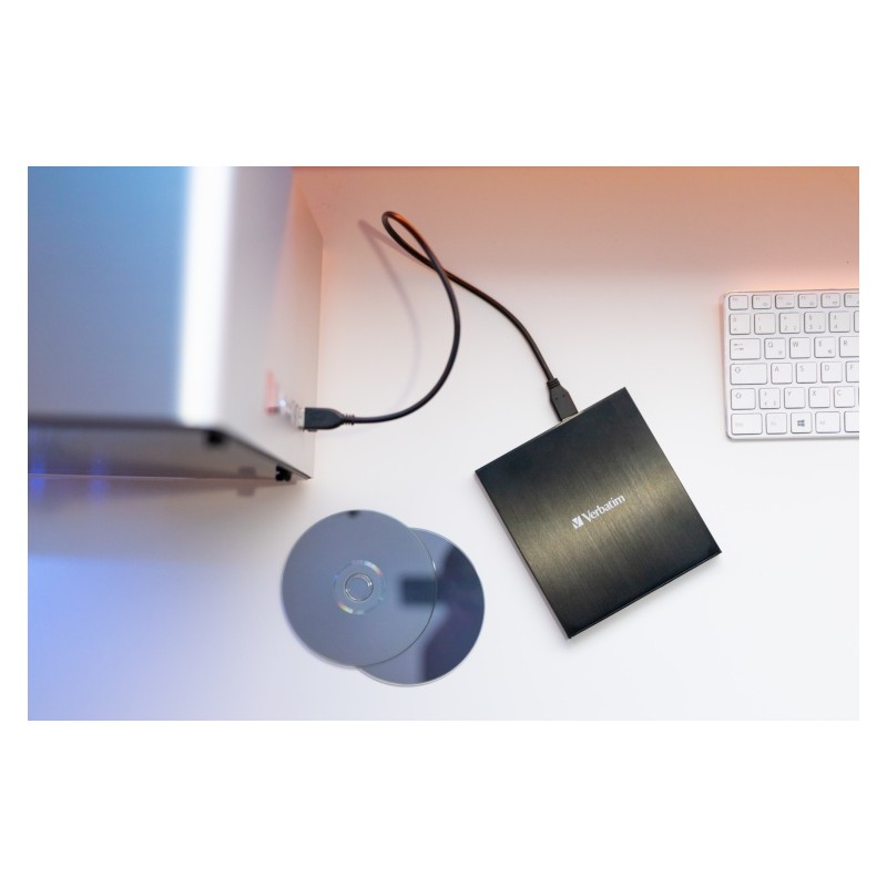 Verbatim 43886 External Slimline CD/DVD Writer Išorinis optinis įrenginys, USB-C/USB-A, Juoda