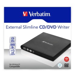 Verbatim 98938 External Slimline CD/DVD Writer Išorinis optinis įrenginys, USB-A, Juoda