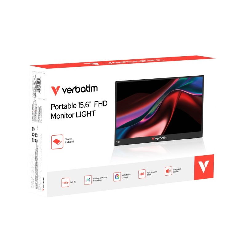 Verbatim 32401 Nešiojamas monitorius LIGHT 15.6'' IPS FHD 1920x1080 10ms 250cd/m2 60Hz, Juoda