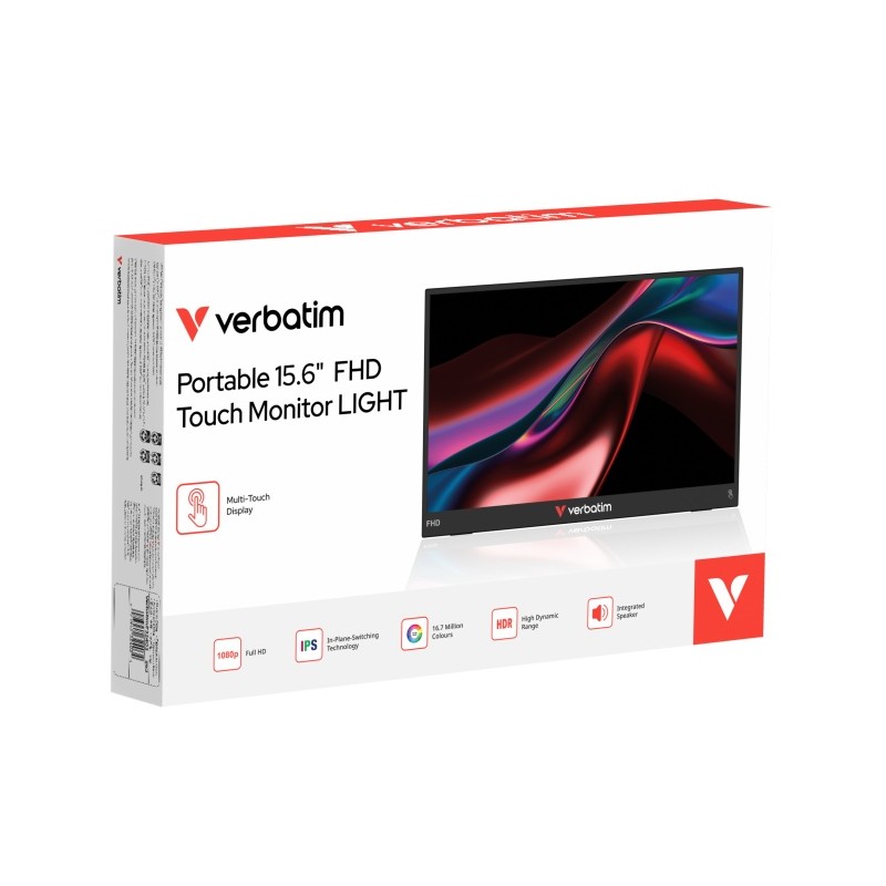 Verbatim 32402 Nešiojamas monitorius LIGHT 15.6'' IPS Touch FHD 1920x1080 10ms 250cd/m2 60Hz, Juoda