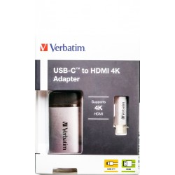 Verbatim 49143 USB-C į HDMI 4K Adapteris, USB 3.1 GEN 1, HDMI 4K (60Hz), 10 cm kabelis, Pilka/Juoda